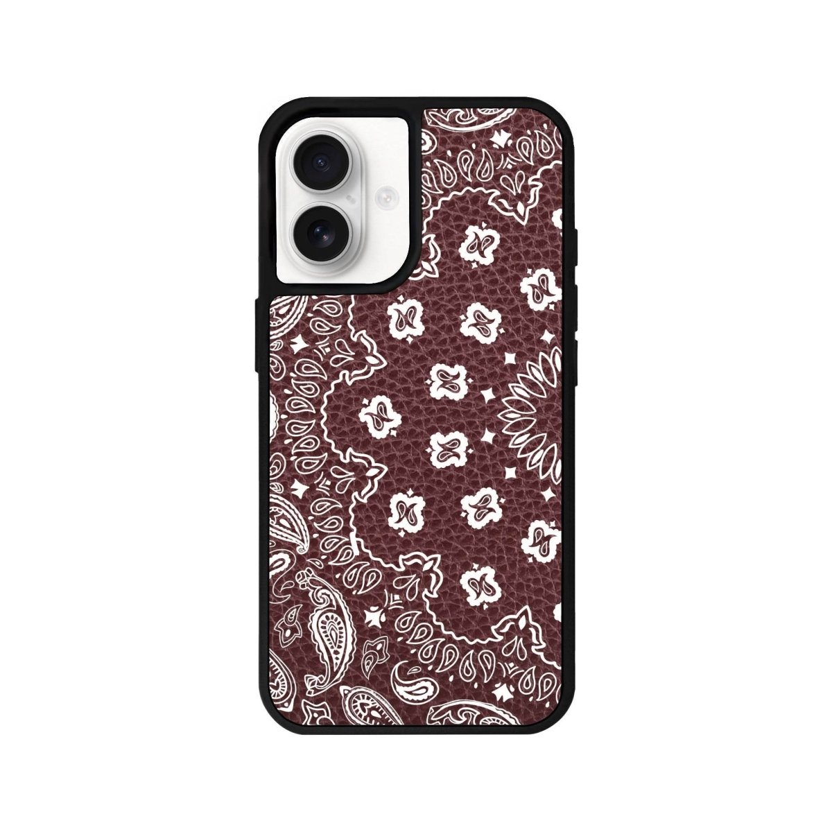 iPhone 16 Paisley Leather Vegan Deri Telefon Kılıfı Bordo - SUMTHINCS