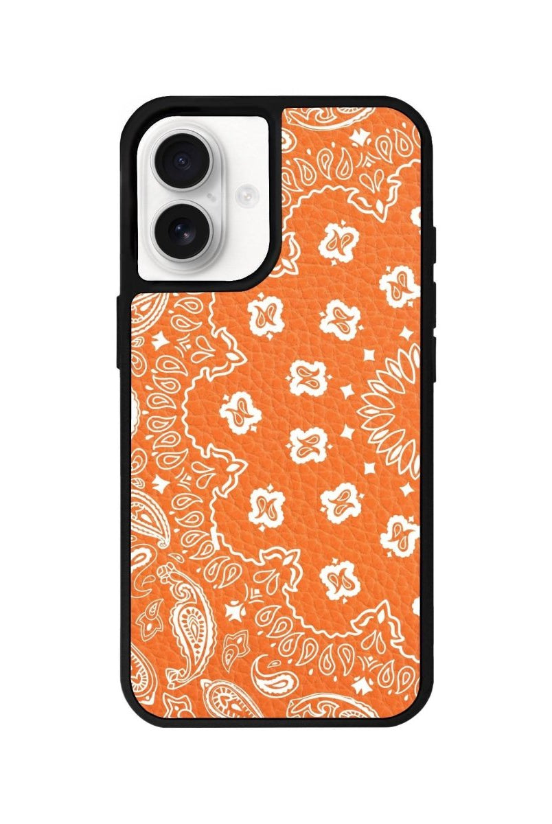 iPhone 16 Paisley Leather Vegan Deri Telefon Kılıfı Turuncu - SUMTHINCS