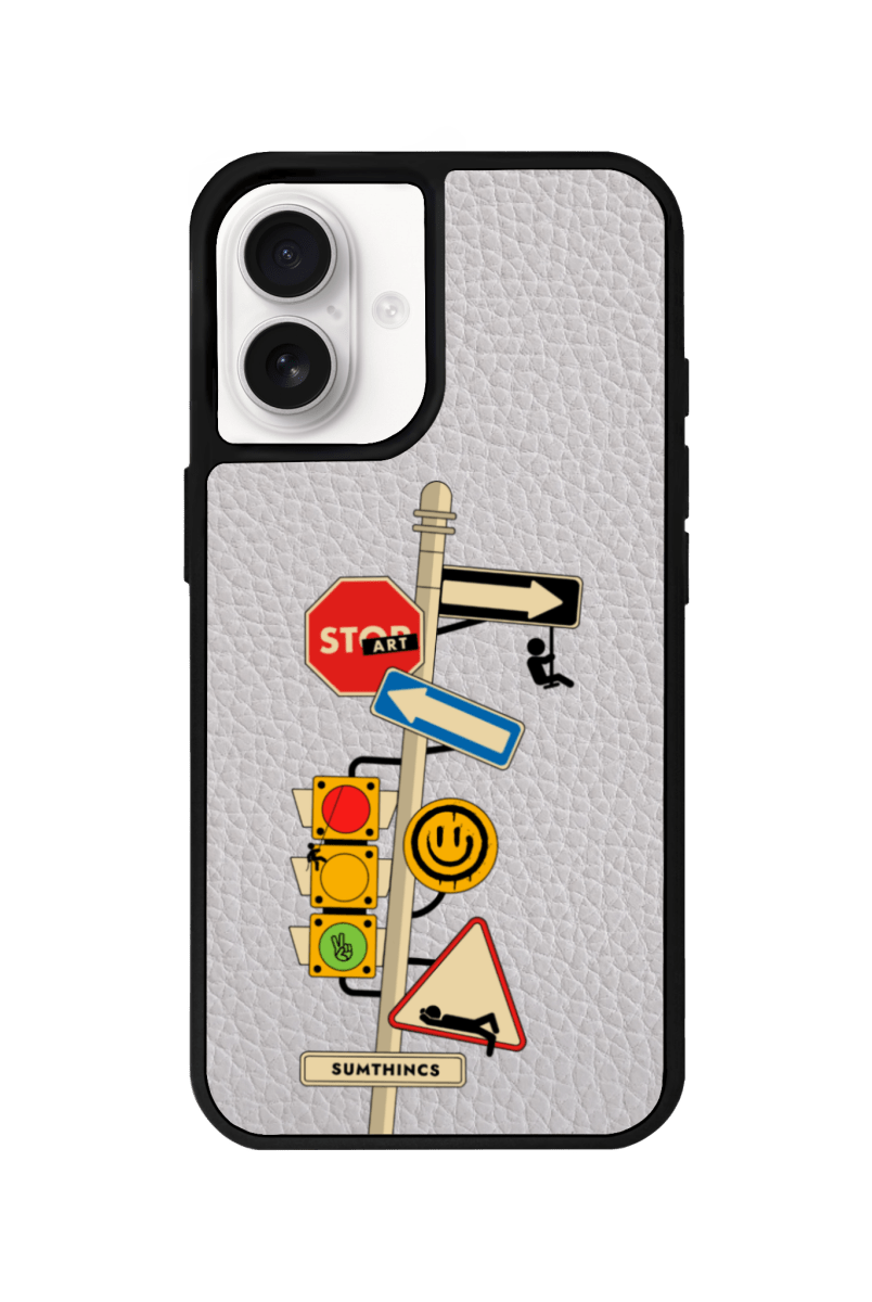 iPhone 16 Plus Crossroad Leather Vegan Deri Telefon Kılıfı Gri - SUMTHINCS