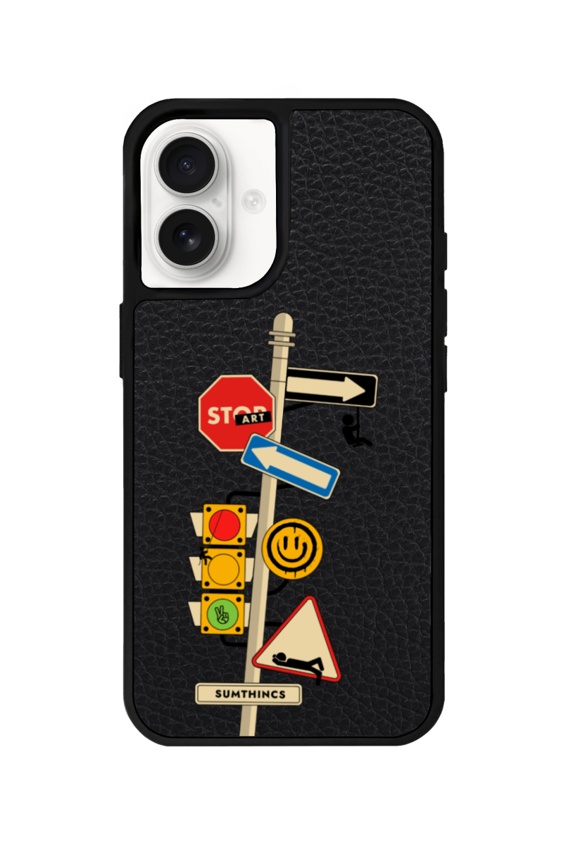 iPhone 16 Plus Crossroad Leather Vegan Deri Telefon Kılıfı Siyah - SUMTHINCS