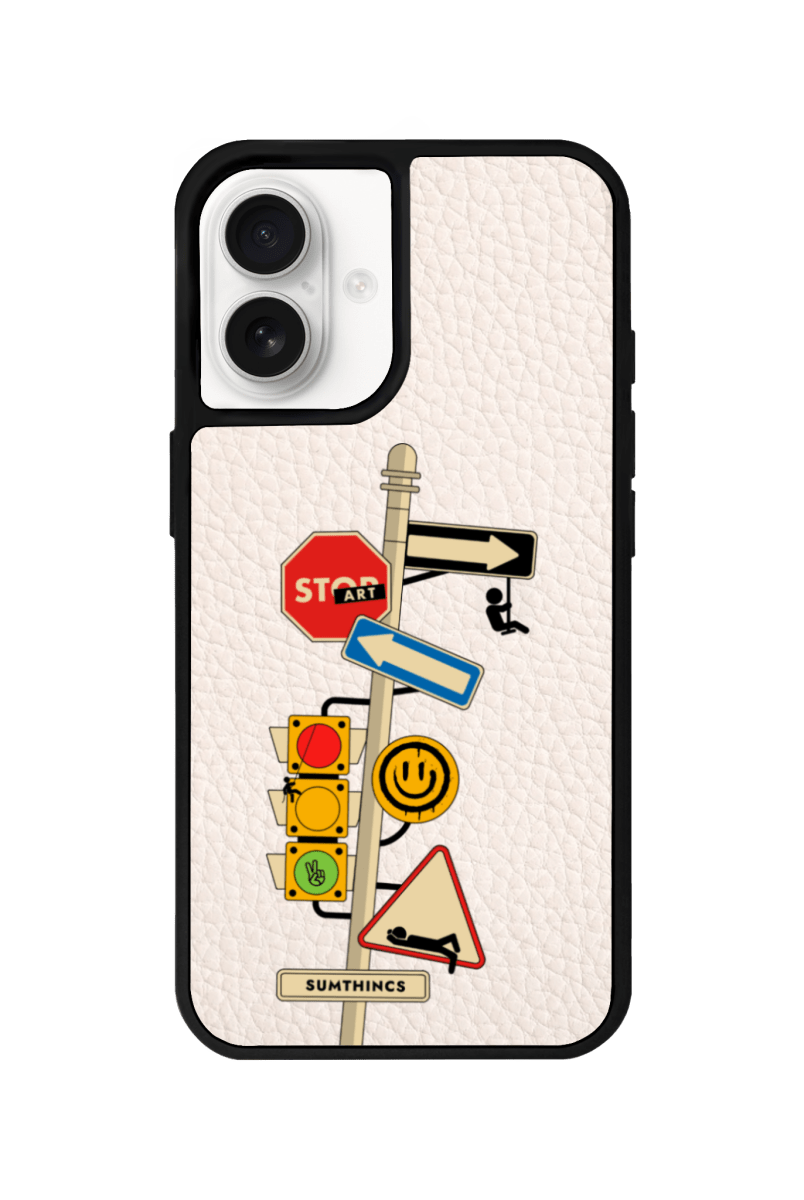 iPhone 16 Plus Crossroad Leather Vegan Deri Telefon Kılıfı Bej - SUMTHINCS