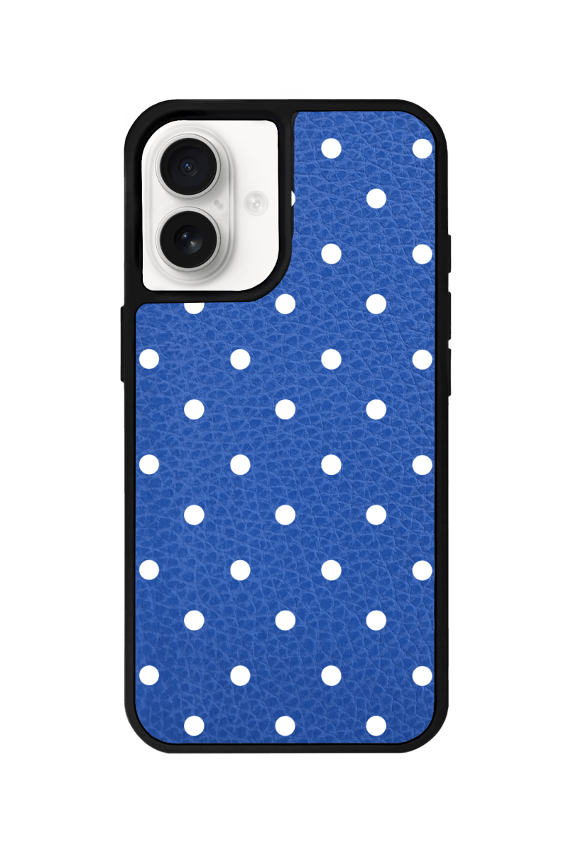 iPhone 16 Plus Polka Dot Leather Deri Telefon Kılıfı Mavi - SUMTHINCS