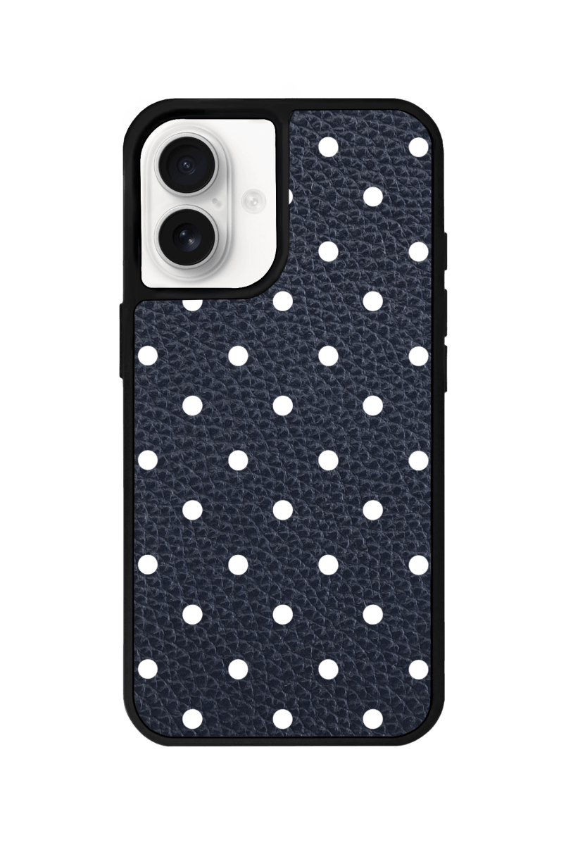 iPhone 16 Plus Polka Dot Leather Deri Telefon Kılıfı Pasifik Mavi - SUMTHINCS
