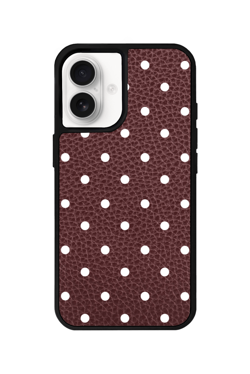 iPhone 16 Plus Polka Dot Leather Deri Telefon Kılıfı Bordo - SUMTHINCS