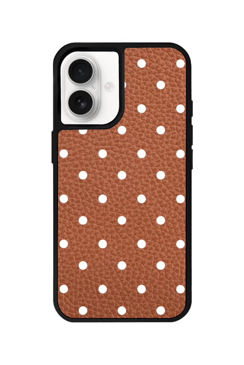 iPhone 16 Plus Polka Dot Leather Deri Telefon Kılıfı Kahverengi - SUMTHINCS