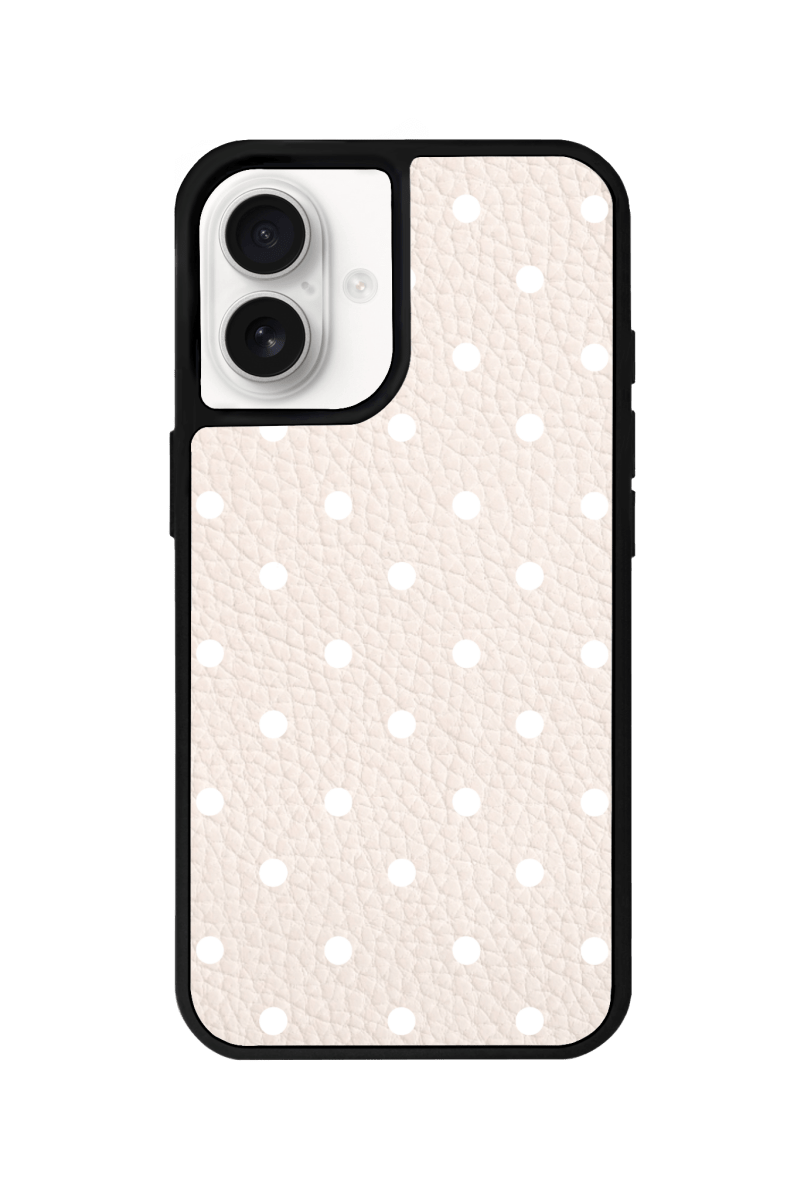 iPhone 16 Plus Polka Dot Leather Deri Telefon Kılıfı Bej - SUMTHINCS