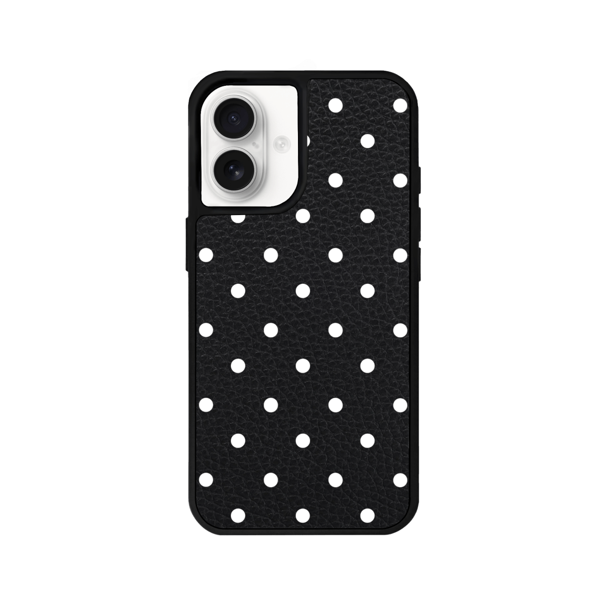iPhone 16 Plus Polka Dot Leather Deri Telefon Kılıfı Siyah - SUMTHINCS