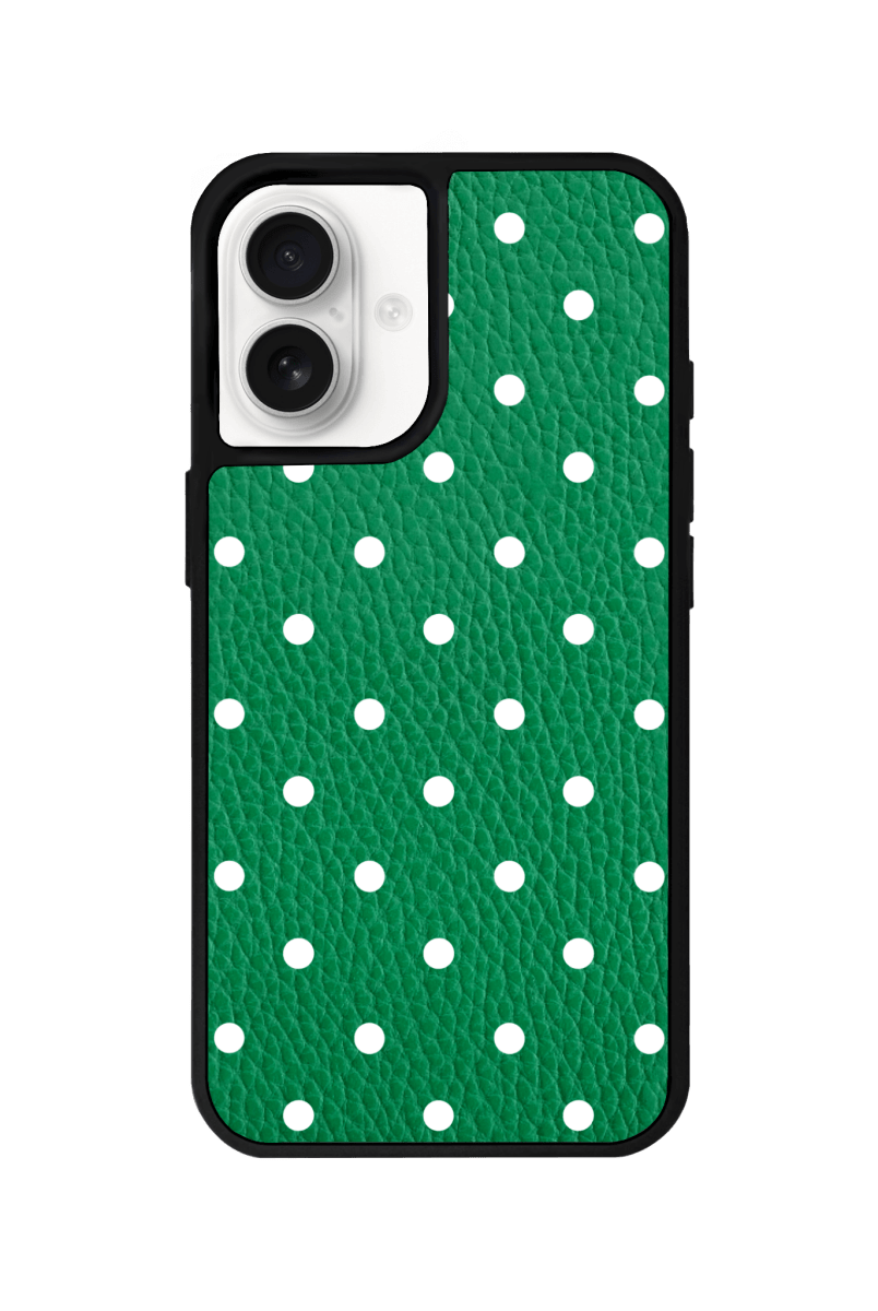 iPhone 16 Plus Polka Dot Leather Deri Telefon Kılıfı Yeşil - SUMTHINCS