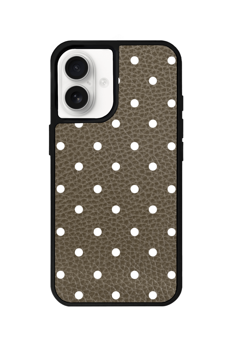 iPhone 16 Plus Polka Dot Leather Deri Telefon Kılıfı Haki - SUMTHINCS