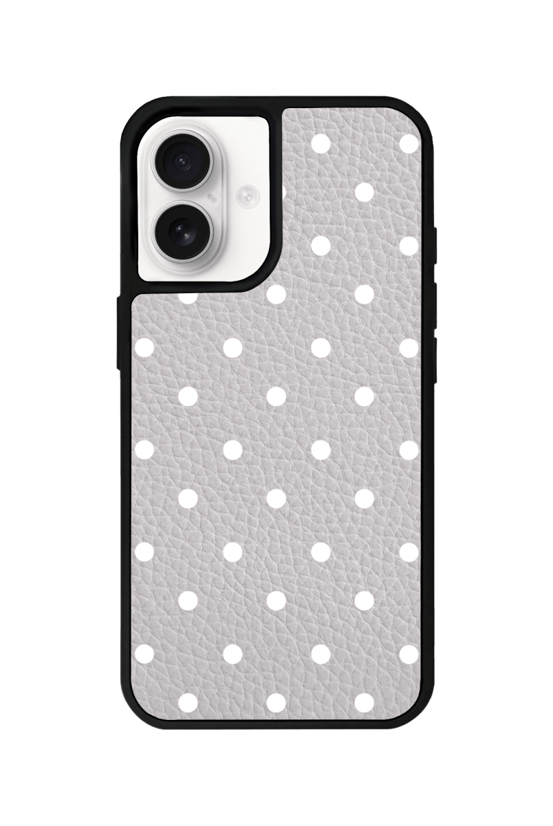 iPhone 16 Plus Polka Dot Leather Deri Telefon Kılıfı Gri - SUMTHINCS