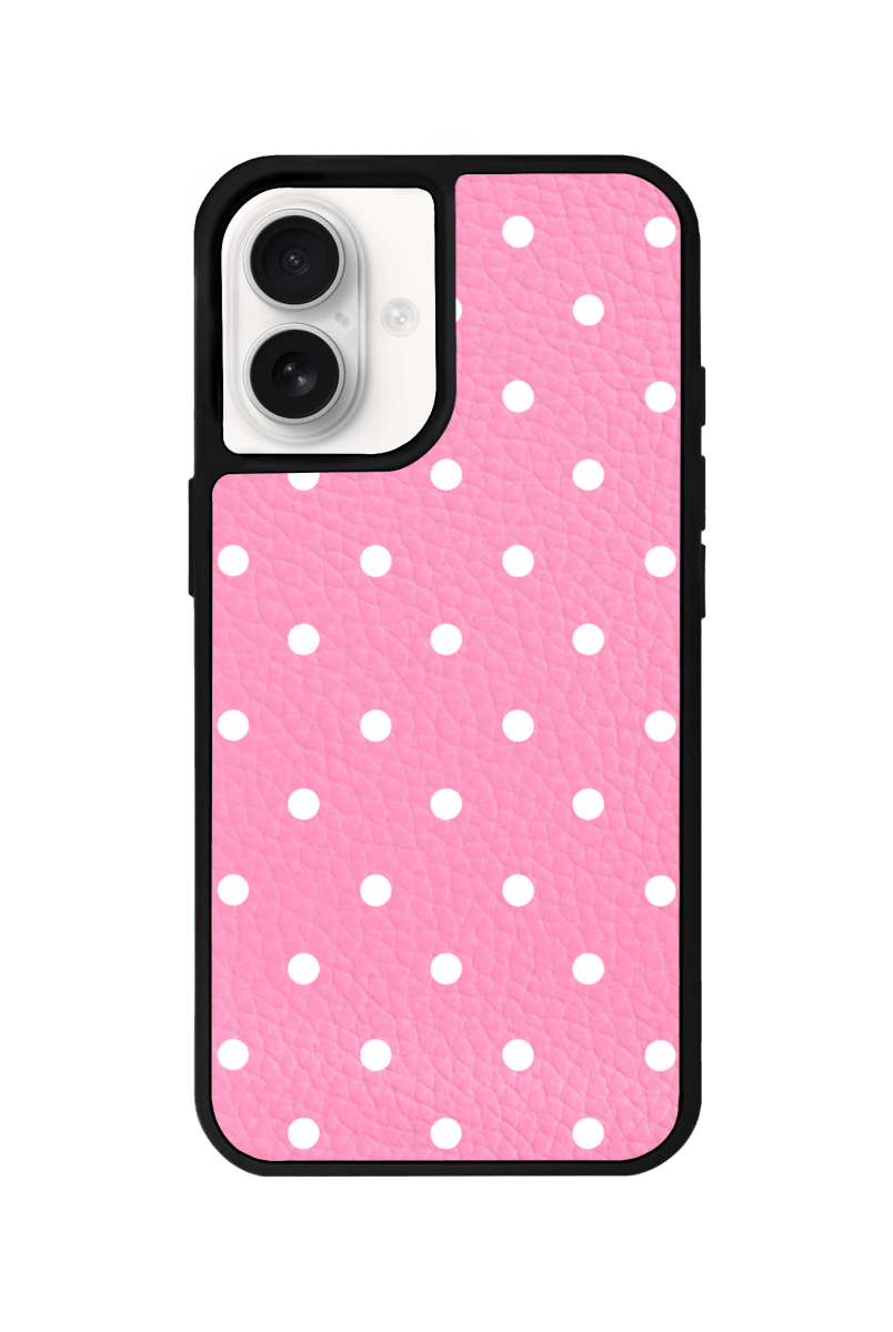 iPhone 16 Plus Polka Dot Leather Deri Telefon Kılıfı Pembe - SUMTHINCS
