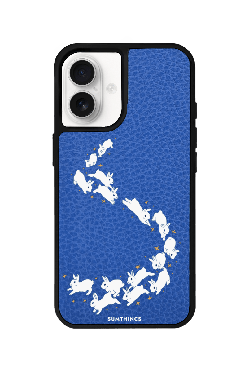 iPhone 16 Plus Starry Bunnies Leather Vegan Deri Telefon Kılıfı Mavi - SUMTHINCS