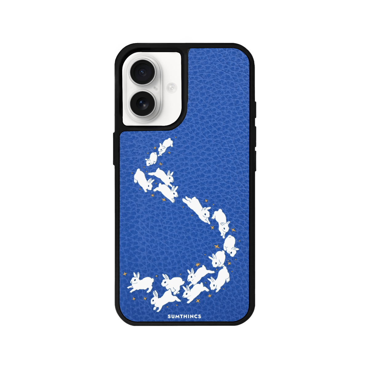 iPhone 16 Plus Starry Bunnies Leather Vegan Deri Telefon Kılıfı Mavi - SUMTHINCS