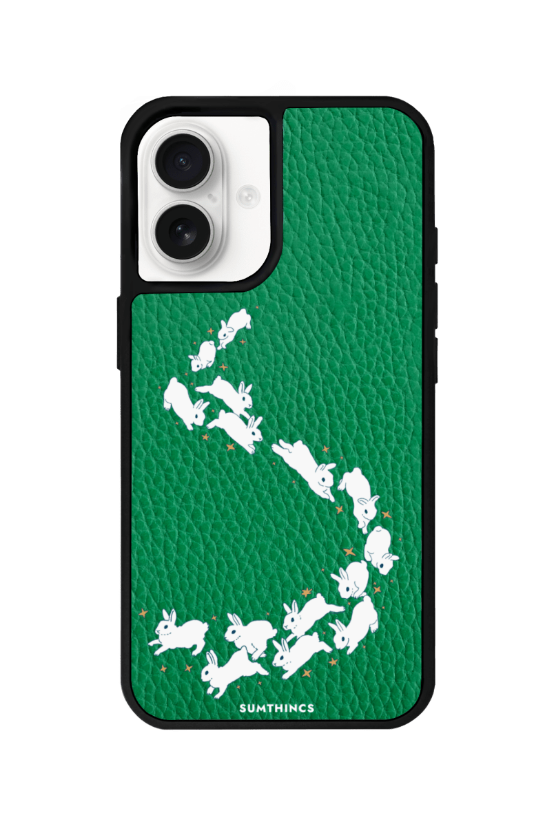 iPhone 16 Plus Starry Bunnies Leather Vegan Deri Telefon Kılıfı Yeşil - SUMTHINCS