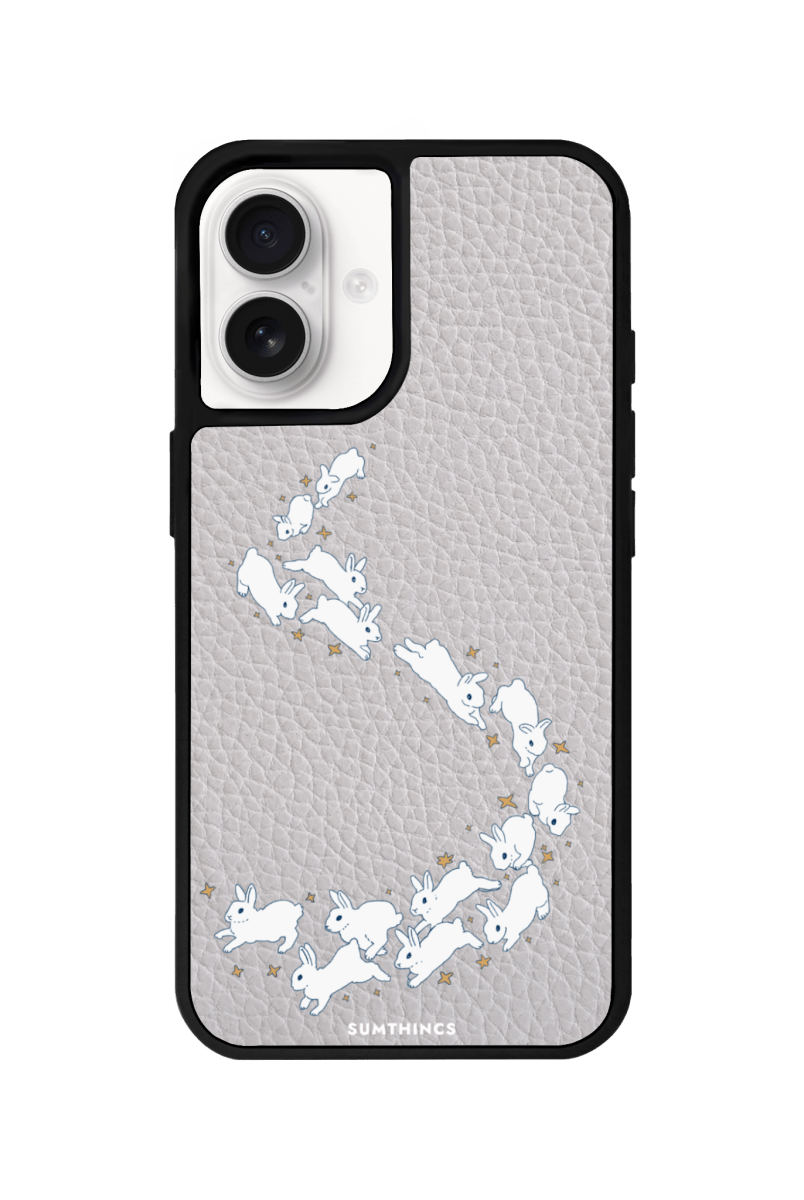 iPhone 16 Plus Starry Bunnies Leather Vegan Deri Telefon Kılıfı Gri - SUMTHINCS