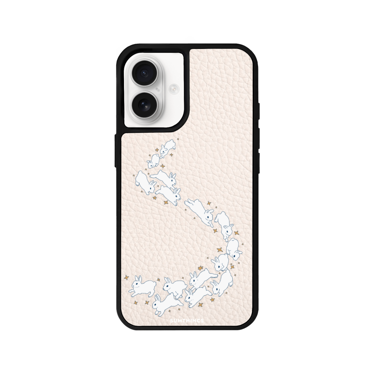 iPhone 16 Plus Starry Bunnies Leather Vegan Deri Telefon Kılıfı Bej - SUMTHINCS