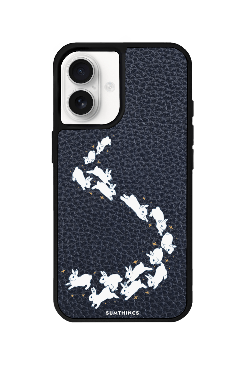iPhone 16 Plus Starry Bunnies Leather Vegan Deri Telefon Kılıfı Pasifik Mavi - SUMTHINCS