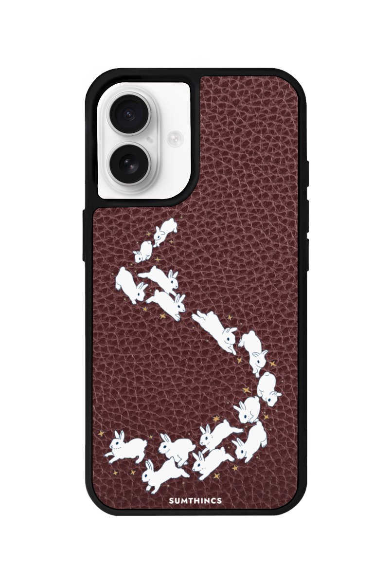 iPhone 16 Plus Starry Bunnies Leather Vegan Deri Telefon Kılıfı Bordo - SUMTHINCS