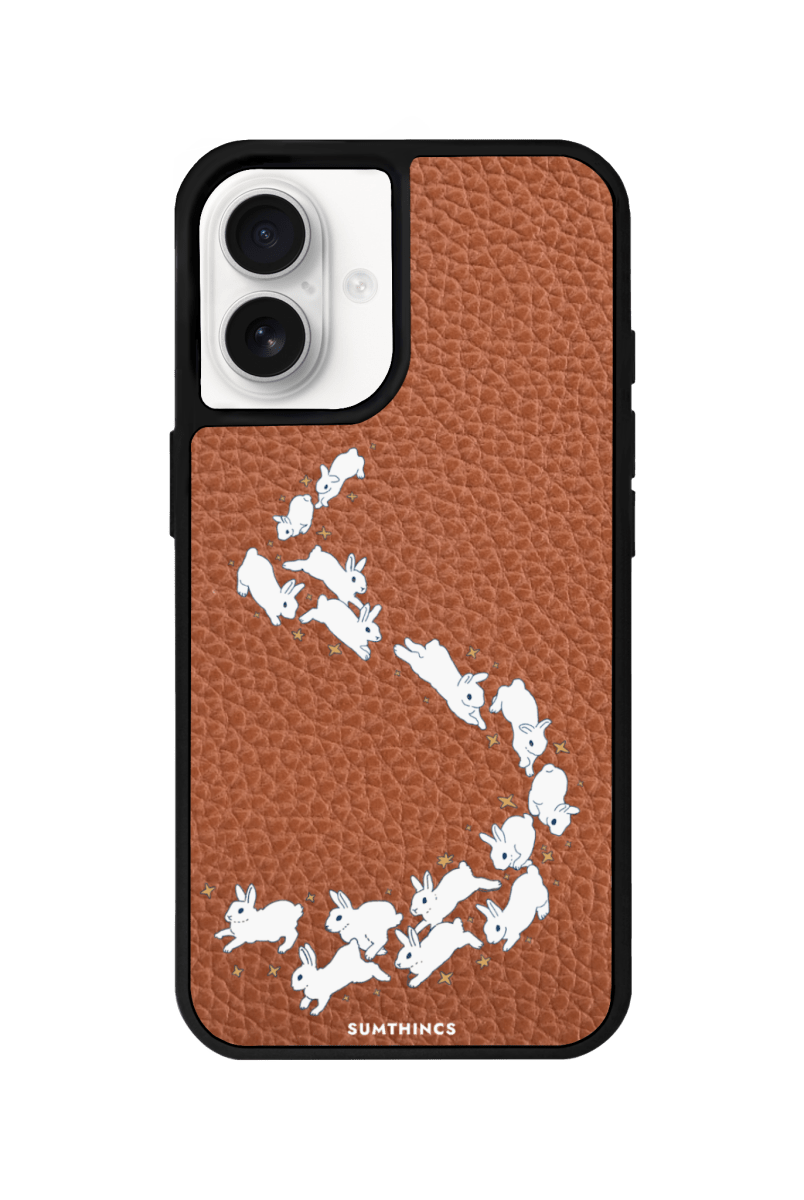 iPhone 16 Plus Starry Bunnies Leather Vegan Deri Telefon Kılıfı Kahverengi - SUMTHINCS