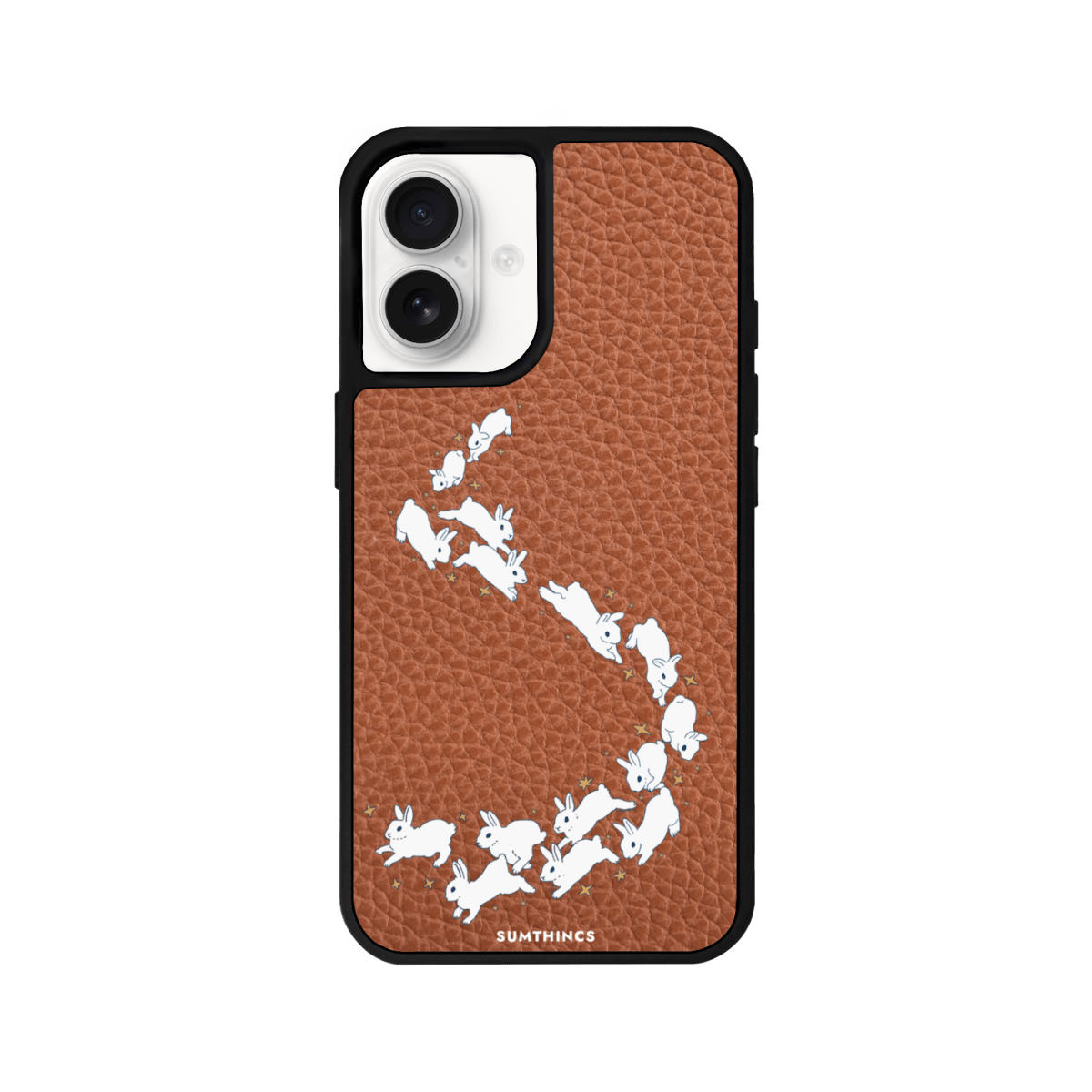 iPhone 16 Plus Starry Bunnies Leather Vegan Deri Telefon Kılıfı Kahverengi - SUMTHINCS