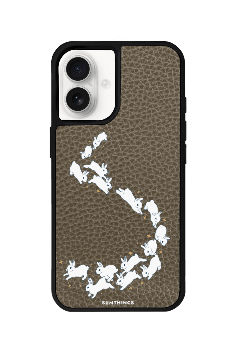 iPhone 16 Plus Starry Bunnies Leather Vegan Deri Telefon Kılıfı Haki - SUMTHINCS