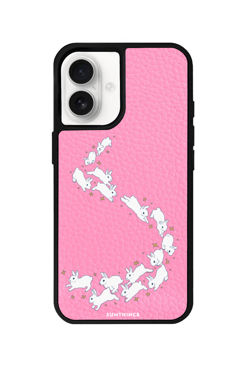 iPhone 16 Plus Starry Bunnies Leather Vegan Deri Telefon Kılıfı Pembe - SUMTHINCS