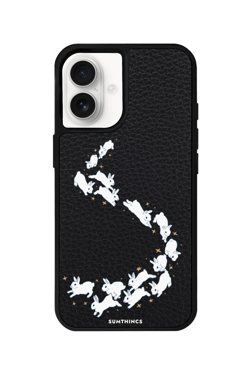 iPhone 16 Plus Starry Bunnies Leather Vegan Deri Telefon Kılıfı Siyah - SUMTHINCS