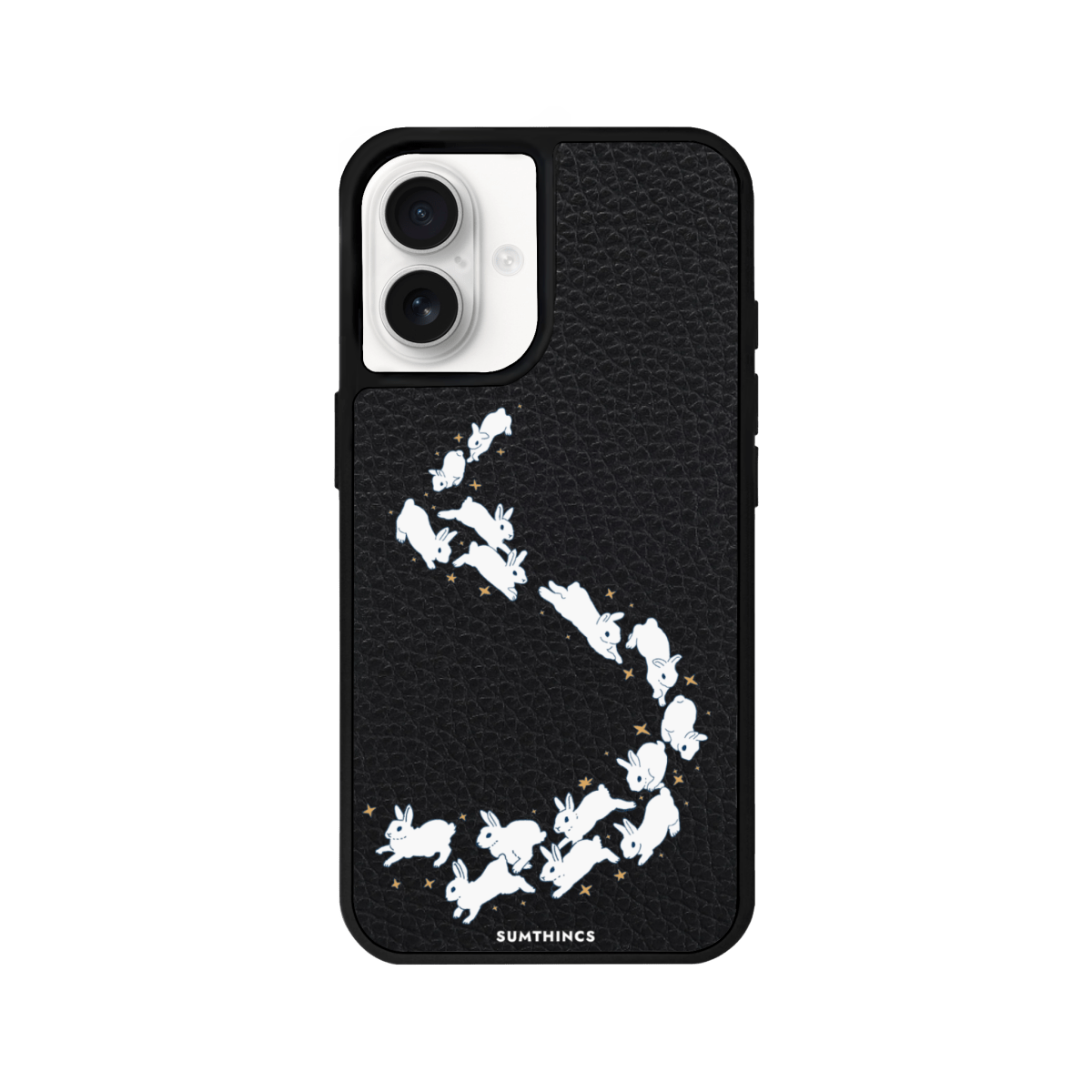 iPhone 16 Plus Starry Bunnies Leather Vegan Deri Telefon Kılıfı Siyah - SUMTHINCS
