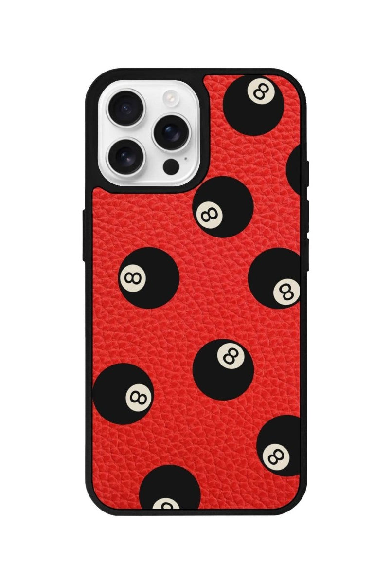 iPhone 16 Pro 8Ball Leather Vegan Deri Telefon Kılıfı Kırmızı - SUMTHINCS