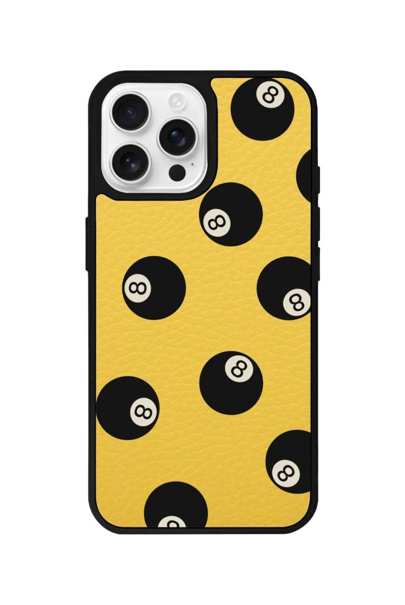 iPhone 16 Pro 8Ball Leather Vegan Deri Telefon Kılıfı Sarı - SUMTHINCS