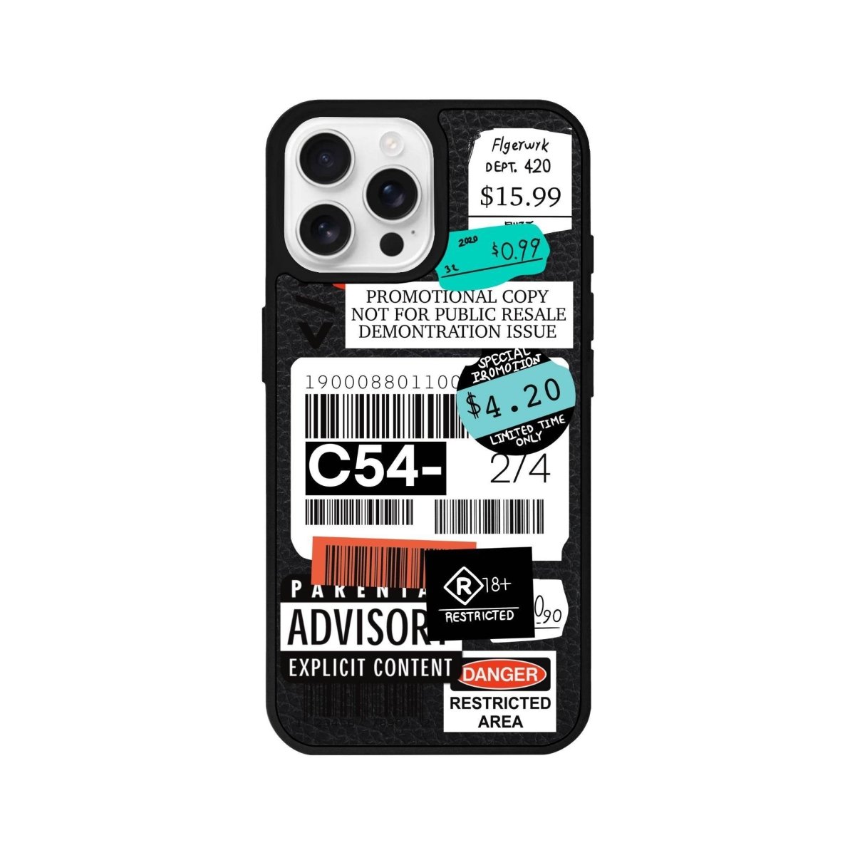 iPhone 16 Pro Barcode C54 Leather Vegan Deri Telefon Kılıfı Siyah - SUMTHINCS