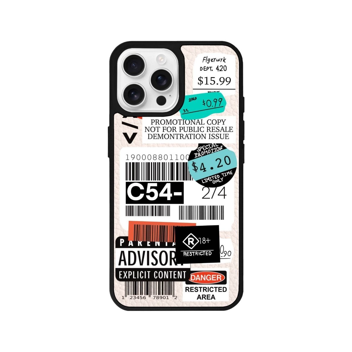 iPhone 16 Pro Barcode C54 Leather Vegan Deri Telefon Kılıfı Bej - SUMTHINCS