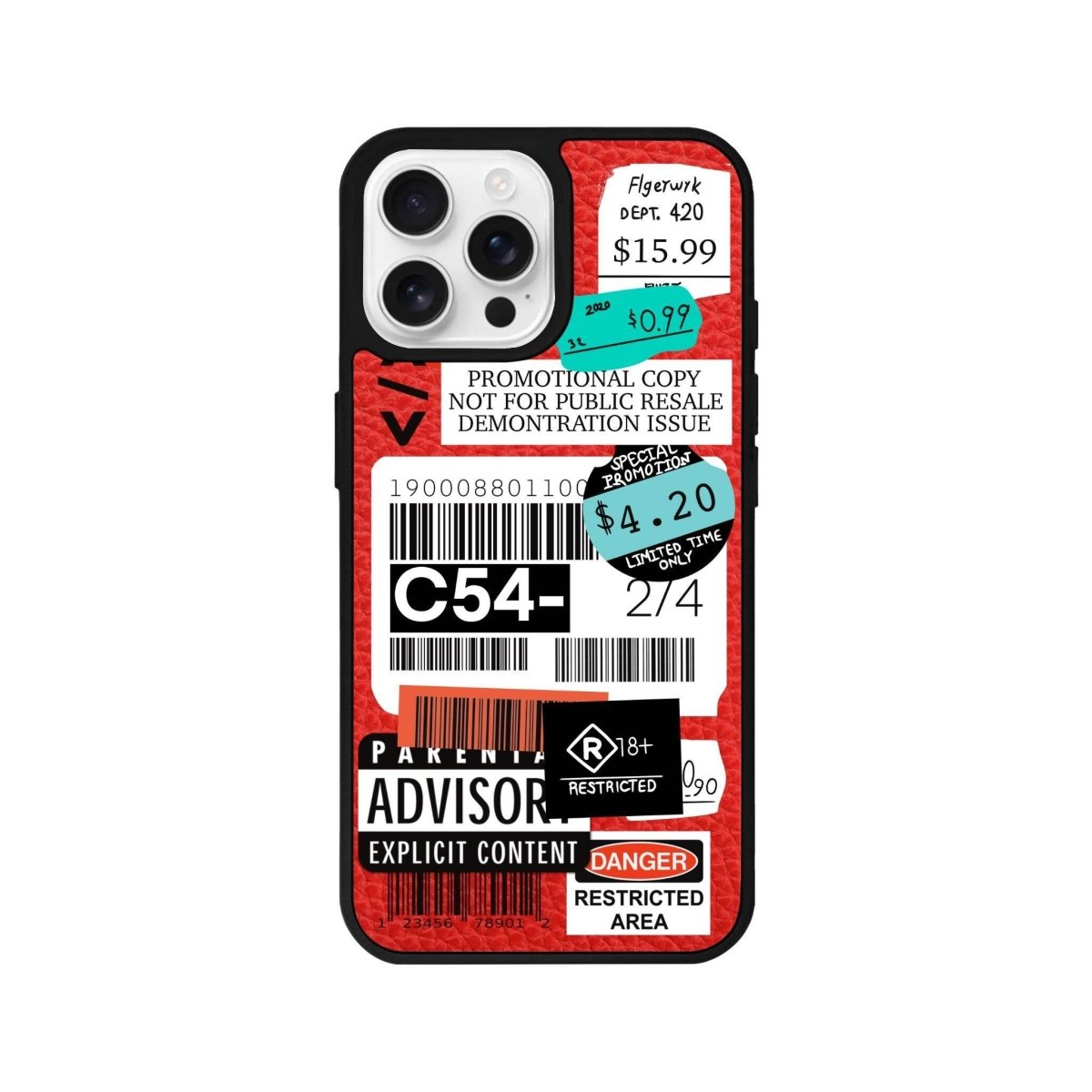 iPhone 16 Pro Barcode C54 Leather Vegan Deri Telefon Kılıfı Kırmızı - SUMTHINCS