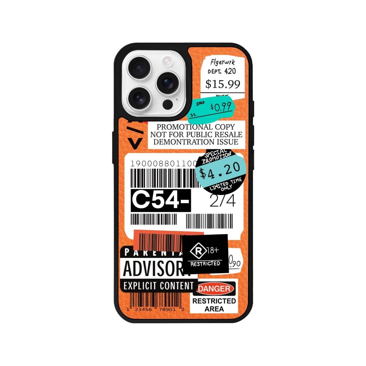 iPhone 16 Pro Barcode C54 Leather Vegan Deri Telefon Kılıfı Turuncu - SUMTHINCS