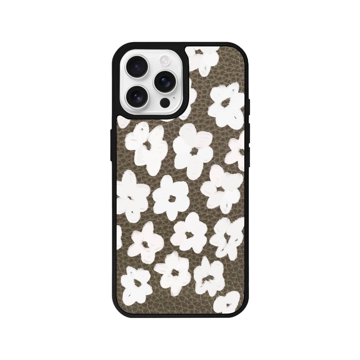 iPhone 16 Pro Blossoms Leather Vegan Deri Telefon Kılıfı Haki - SUMTHINCS