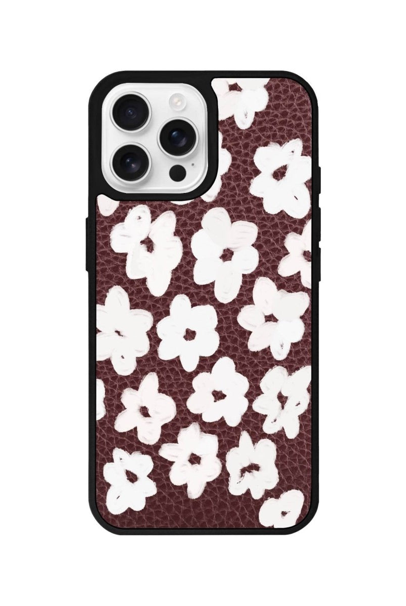iPhone 16 Pro Blossoms Leather Vegan Deri Telefon Kılıfı Bordo - SUMTHINCS