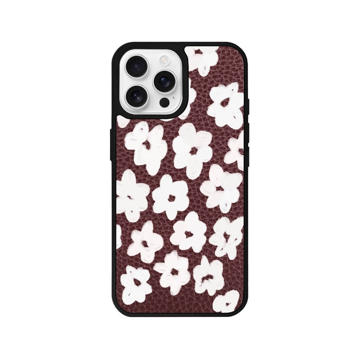 iPhone 16 Pro Blossoms Leather Vegan Deri Telefon Kılıfı Bordo - SUMTHINCS