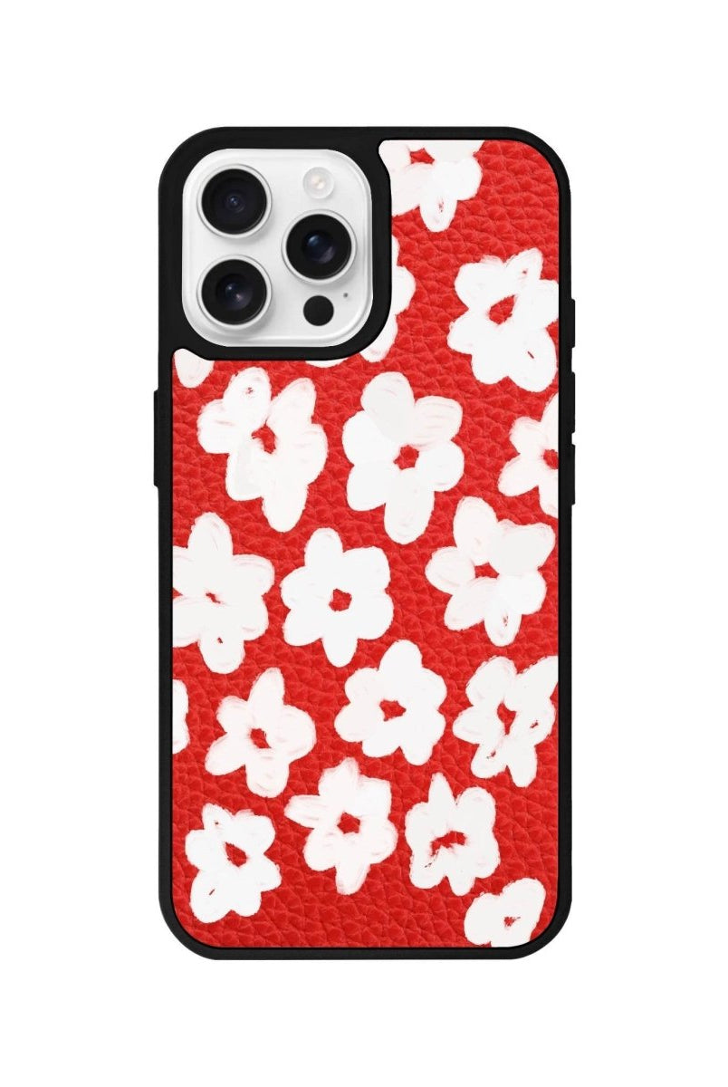 iPhone 16 Pro Blossoms Leather Vegan Deri Telefon Kılıfı Kırmızı - SUMTHINCS