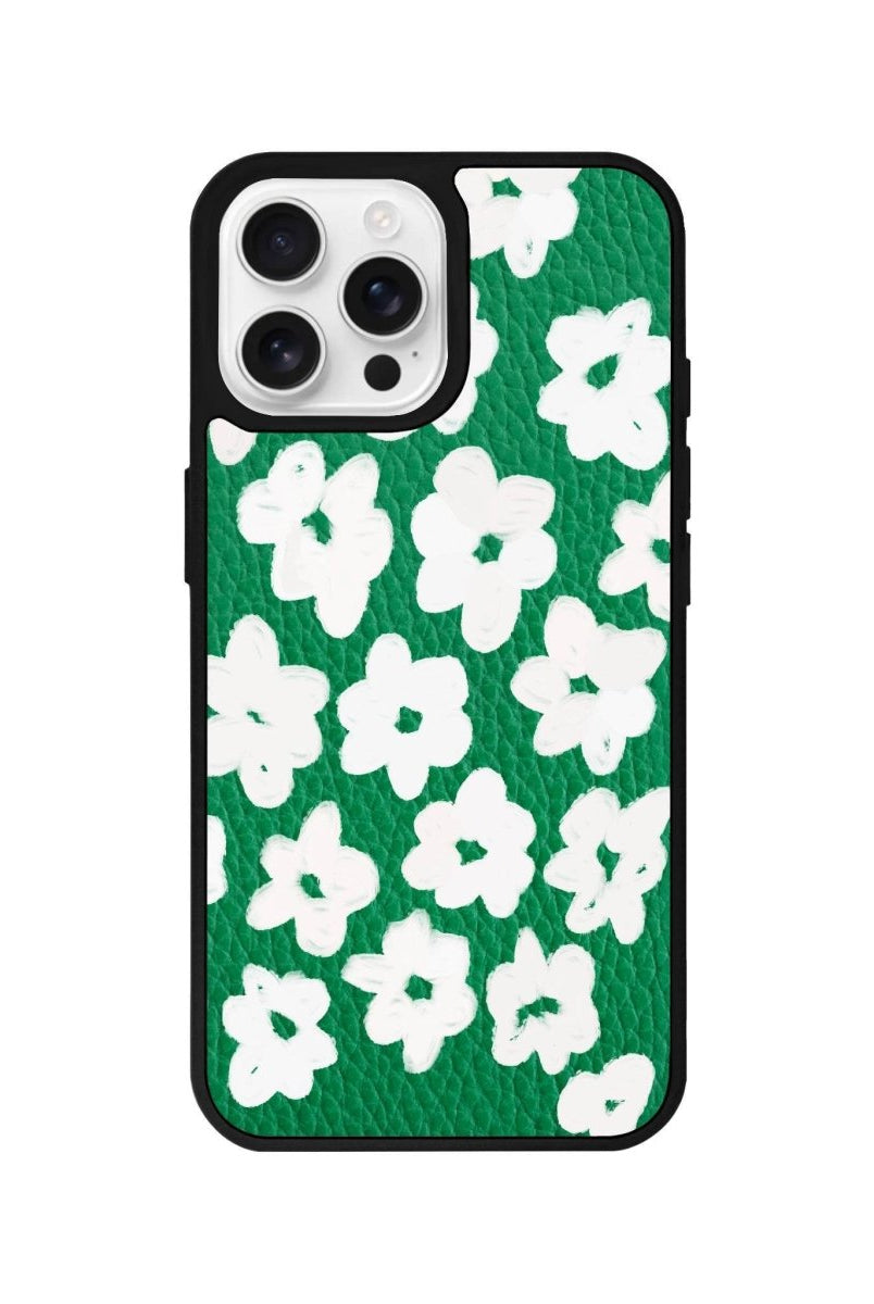 iPhone 16 Pro Blossoms Leather Vegan Deri Telefon Kılıfı Yeşil - SUMTHINCS
