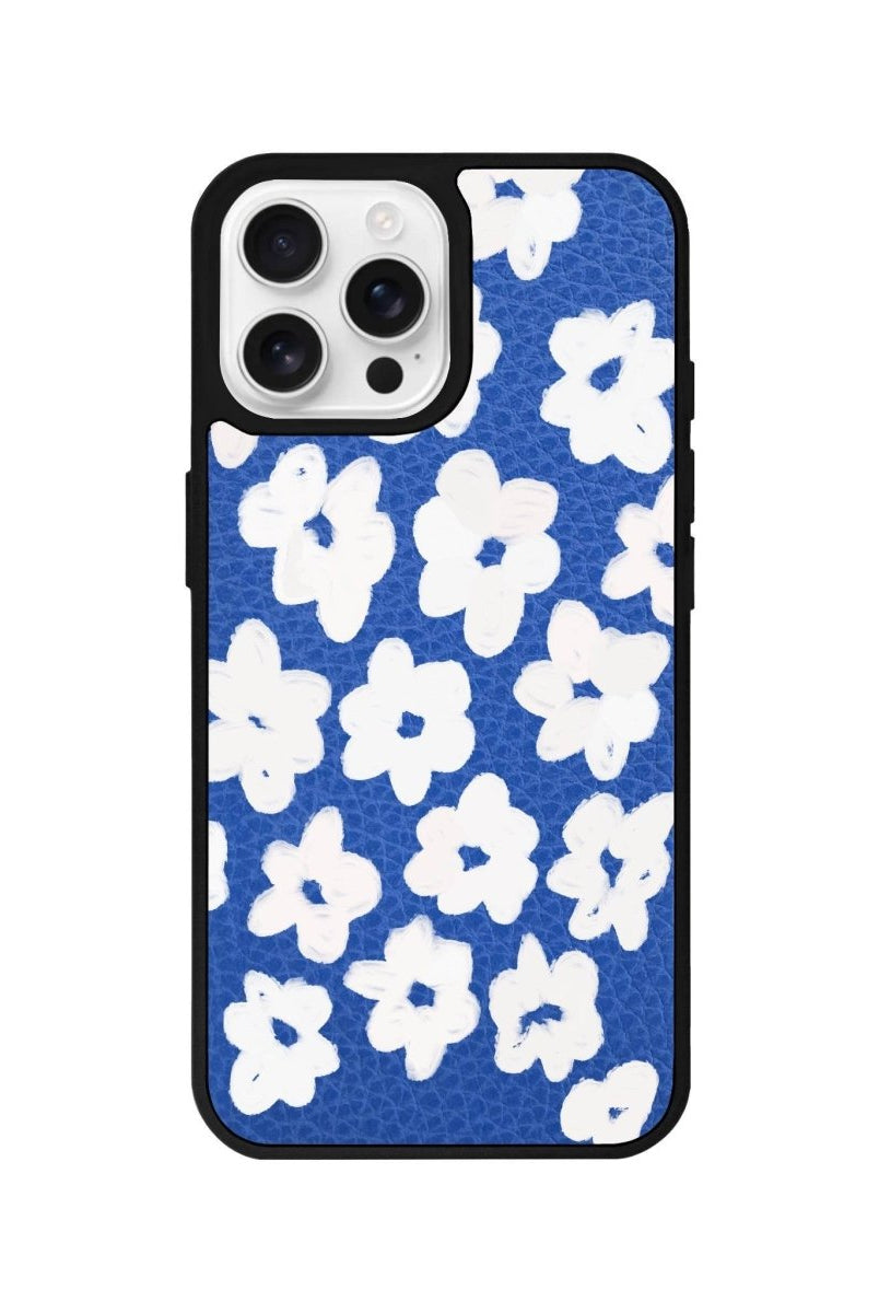 iPhone 16 Pro Blossoms Leather Vegan Deri Telefon Kılıfı Mavi - SUMTHINCS