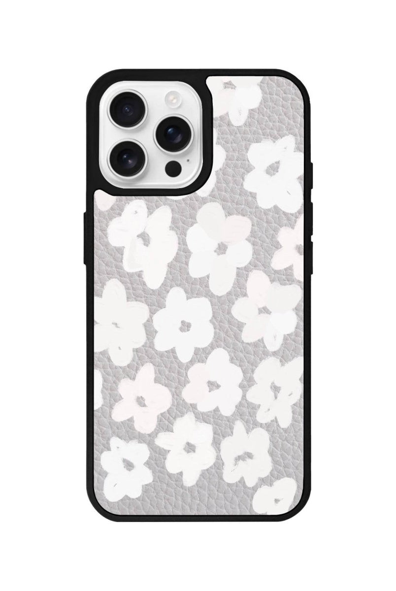 iPhone 16 Pro Blossoms Leather Vegan Deri Telefon Kılıfı Gri - SUMTHINCS