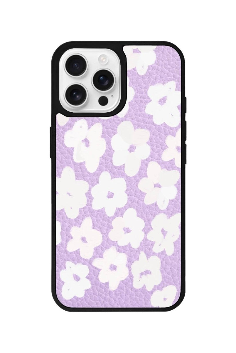 iPhone 16 Pro Blossoms Leather Vegan Deri Telefon Kılıfı Lila - SUMTHINCS
