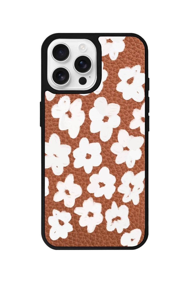 iPhone 16 Pro Blossoms Leather Vegan Deri Telefon Kılıfı Kahverengi - SUMTHINCS