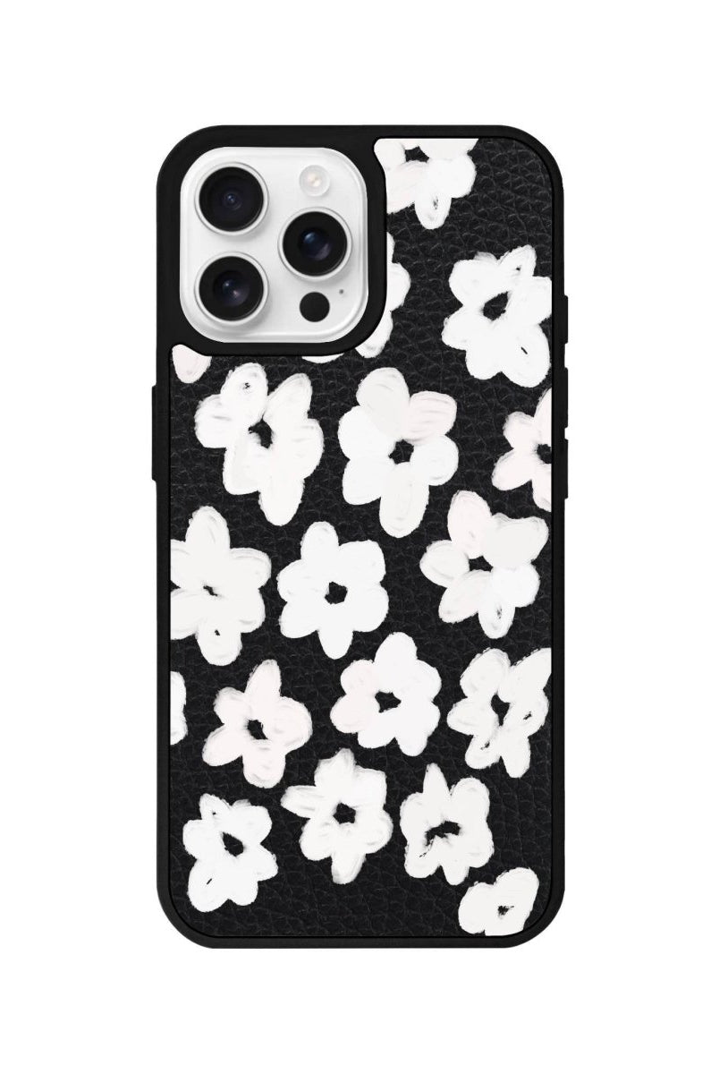 iPhone 16 Pro Blossoms Leather Vegan Deri Telefon Kılıfı Siyah - SUMTHINCS