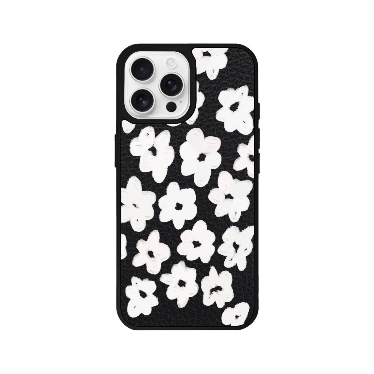 iPhone 16 Pro Blossoms Leather Vegan Deri Telefon Kılıfı Siyah - SUMTHINCS