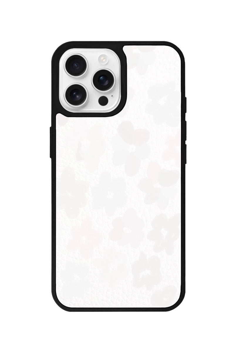 iPhone 16 Pro Blossoms Leather Vegan Deri Telefon Kılıfı Beyaz - SUMTHINCS