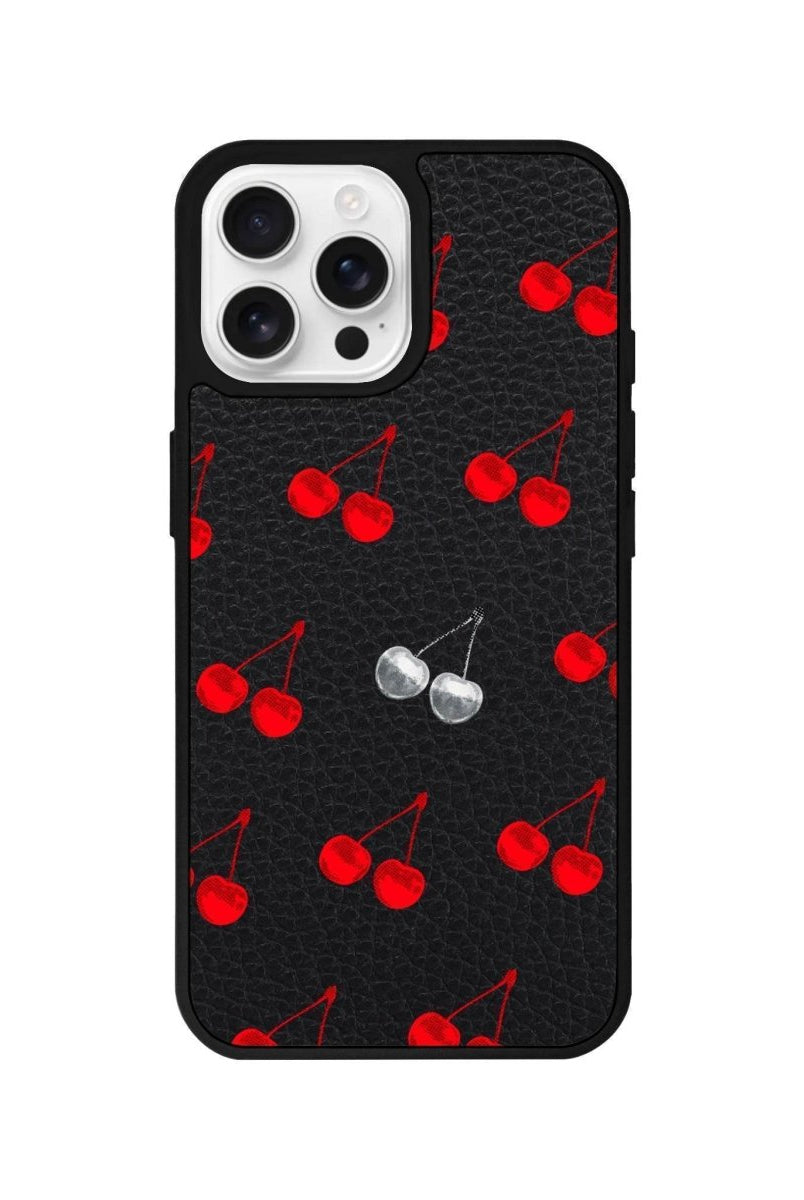 iPhone 16 Pro Disco Cherry Leather Vegan Deri Telefon Kılıfı Siyah - SUMTHINCS