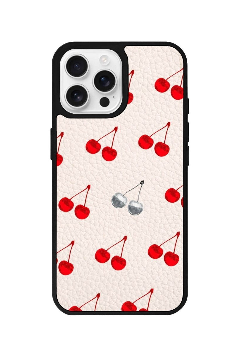 iPhone 16 Pro Disco Cherry Leather Vegan Deri Telefon Kılıfı Bej - SUMTHINCS