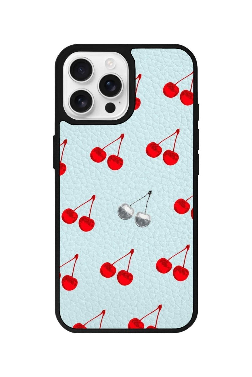 iPhone 16 Pro Disco Cherry Leather Vegan Deri Telefon Kılıfı Açık Mavi - SUMTHINCS