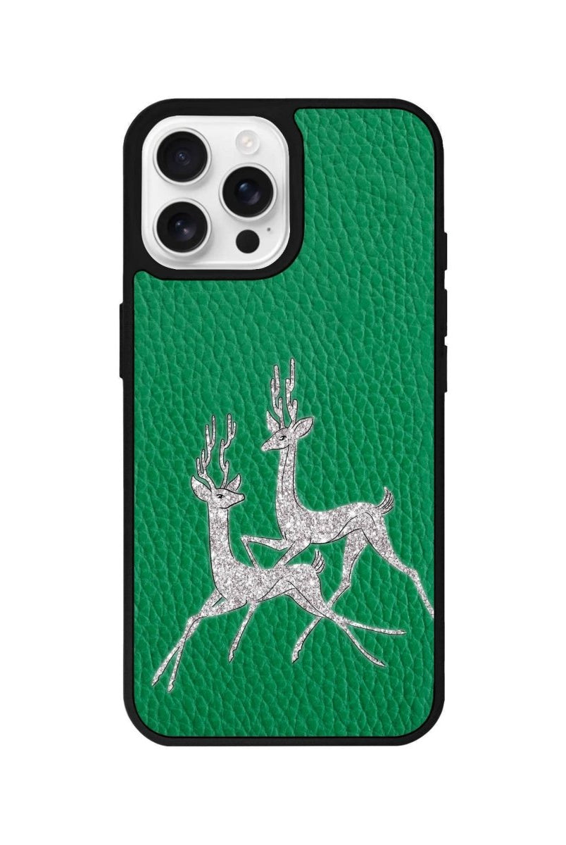 iPhone 16 Pro Disco Deers Leather Vegan Deri Telefon Kılıfı Yeşil - SUMTHINCS